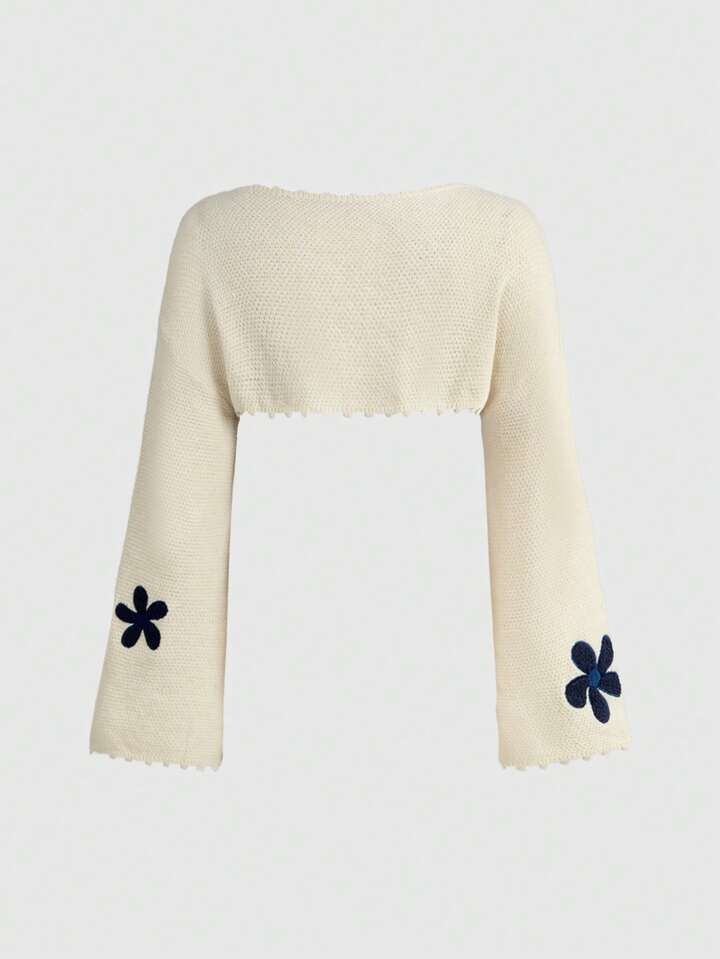 Fairycore Plus Size Floral Loose Cropped Pullover Sweater, Spring