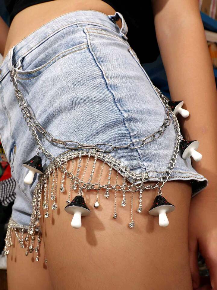 Fairycore 1pc Women Mushroom Decor Zinc Alloy Trouser Chain