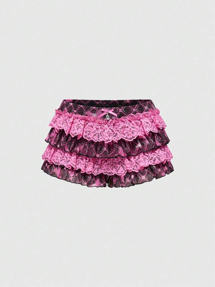 J-Fashion Y2K Harajuku Style Multi-Layer Mesh Ruffle Hem Plaid Print Low Waist Women Shorts