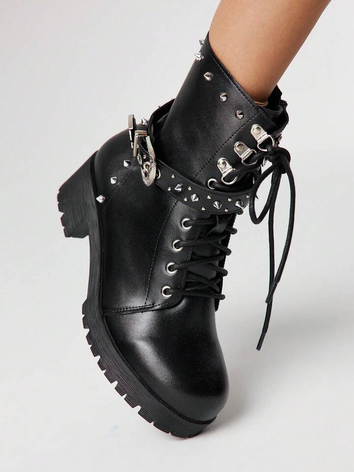 Black Thick-Sole Round Toe Slip-On Comfortable Versatile Fashion Ankle Boots For Women For Christmas