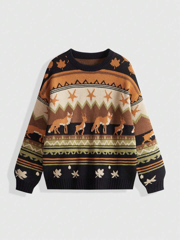 Fairycore All-Over Print Crew Neck Casual Versatile Long Sleeve Pullover Sweater