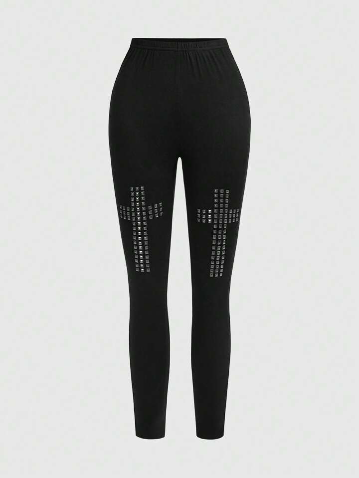 Grunge Punk Punk Style Cross Metal Applique Women's Leggings