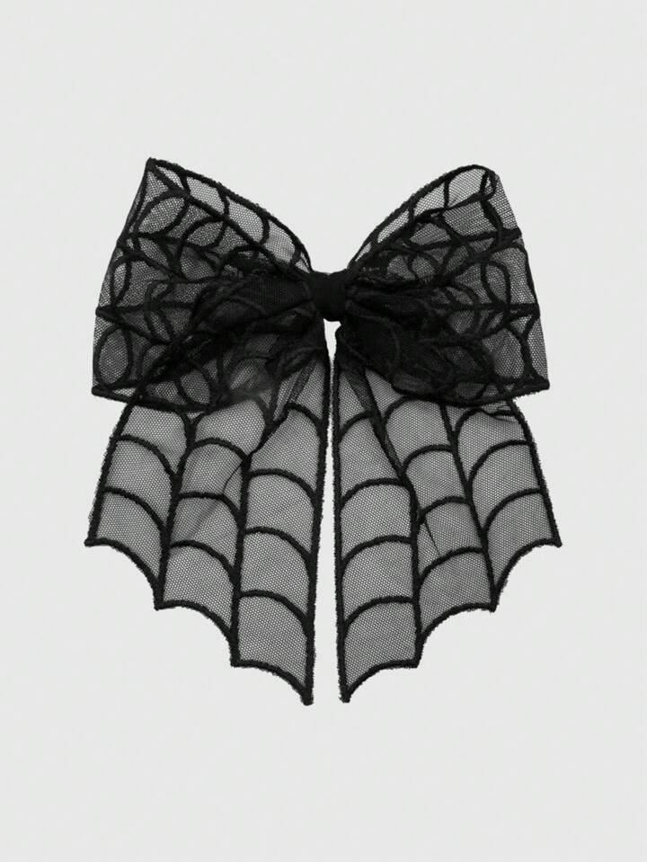 1pc Gothic Lace Spider Web Bow Style Hair Clip Accessory For Women, Carnival Claw Clips Hair Claws Hair Barrettes, Halloween