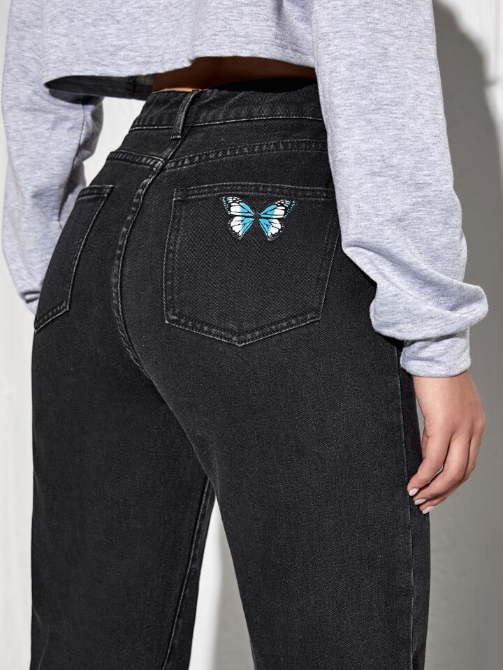 Butterfly Print Wide Leg Jeans
