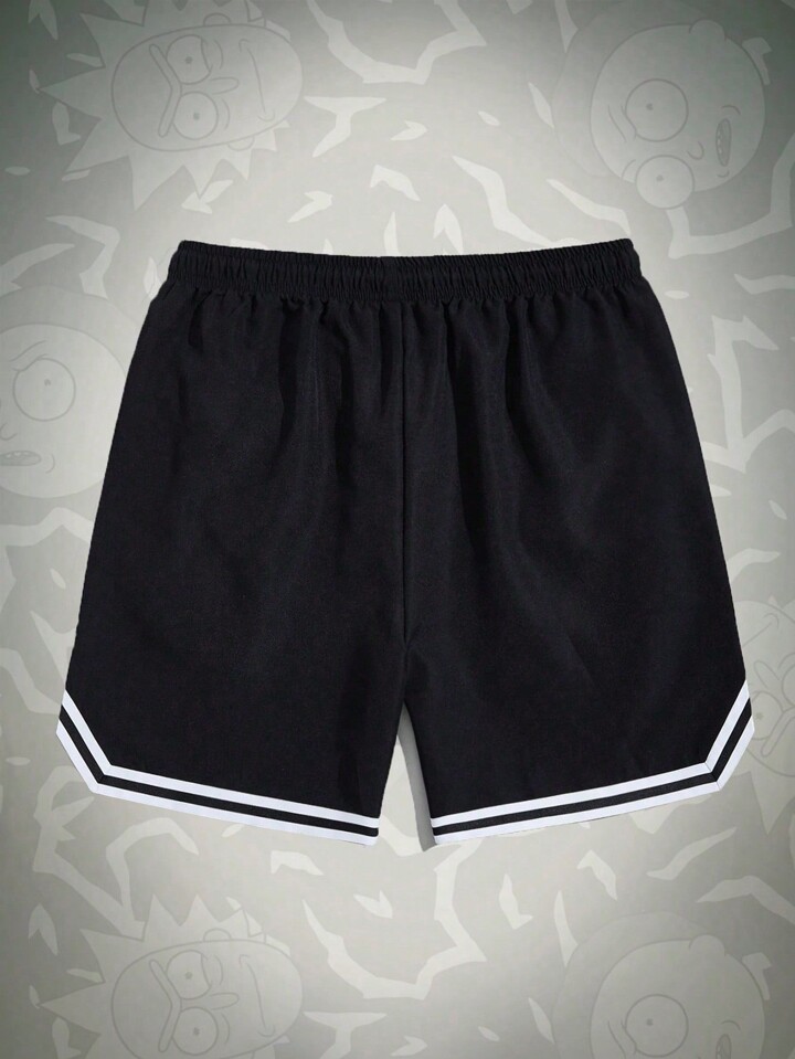 Rick and Morty | ROMWE Men Cartoon & Letter Graphic Striped Trim Drawstring Waist Basketball Shorts, School