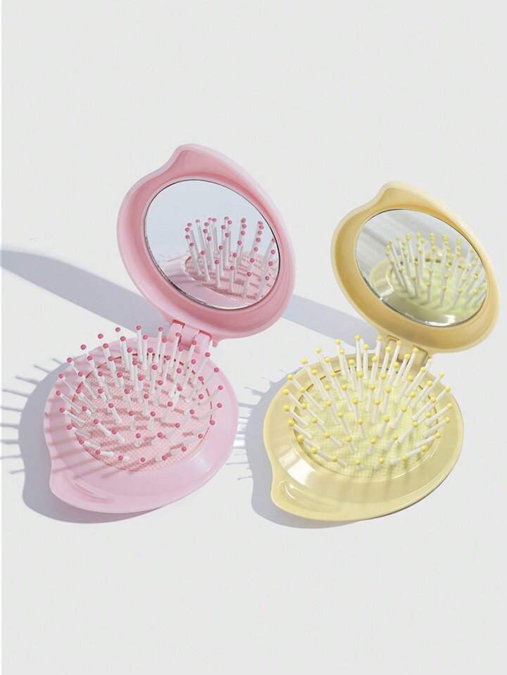 1pc Cute Mini Comb-Mirror Foldable Airbag Massage Comb (Random Color) Portable