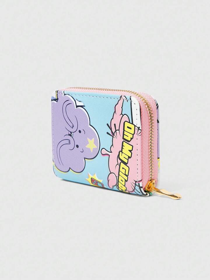 Adventure Time X ROMWE Cartoon And Slogan Graphic Small Wallet, Short Style