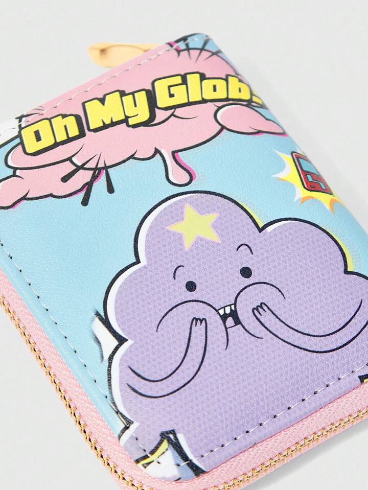 Adventure Time X ROMWE Cartoon And Slogan Graphic Small Wallet, Short Style