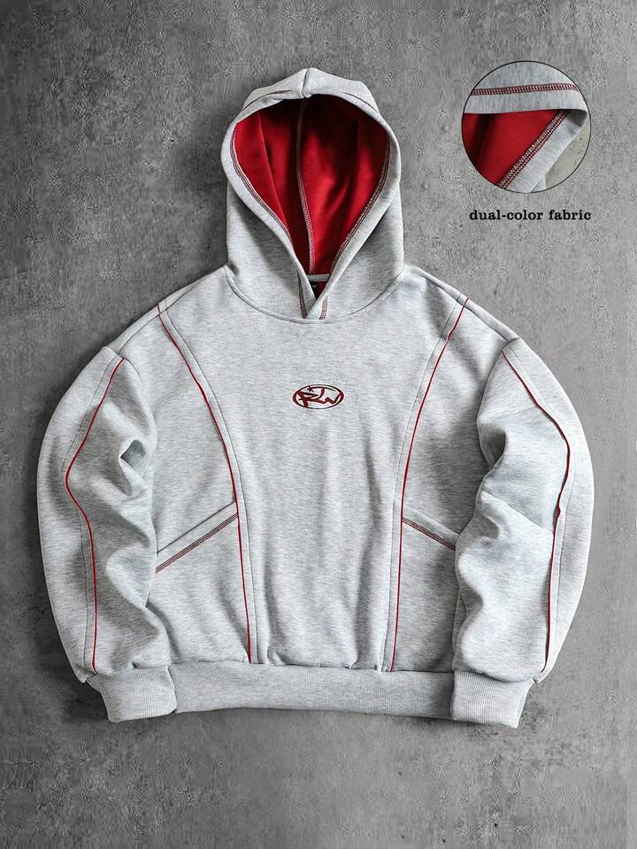 Men's Patchwork Contrast Color Hoodie, Retro Street Style