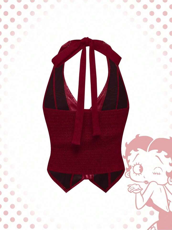 Betty Boop | ROMWE Women Betty Embroidered Zipper PU Leather Sexy Halter Neck Tank Top 2 Betty Boop | ROMWE Women Betty Embroidered Zipper PU Leather Sexy Halter Neck Tank Top
