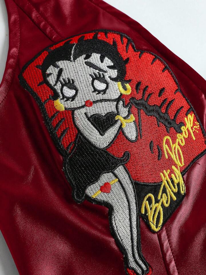 Betty Boop | ROMWE Women Betty Embroidered Zipper PU Leather Sexy Halter Neck Tank Top 4 Betty Boop | ROMWE Women Betty Embroidered Zipper PU Leather Sexy Halter Neck Tank Top