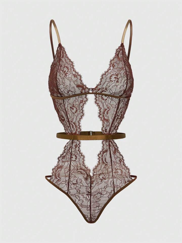 Goth Eyelash Lace Cut-Out Design Bodysuit Sexy Lingerie, For Valentine's Day
