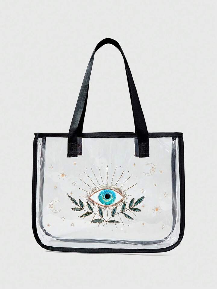 Grunge Punk Black Printed Transparent Fashion Tote Bag, Women Beach Bag