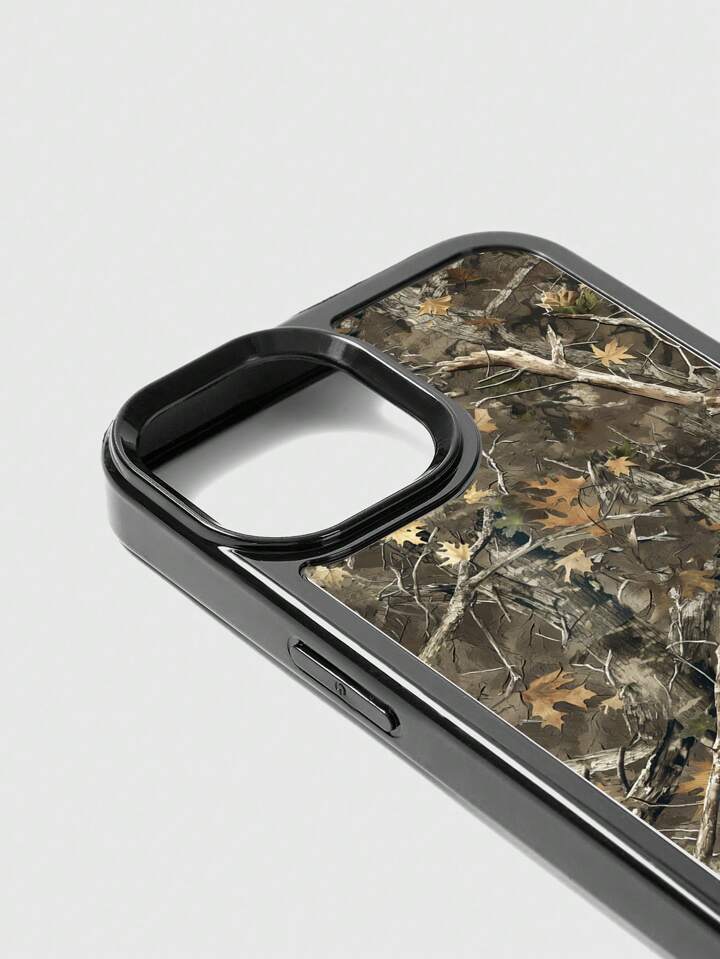 Fairycore 1pc Vintage Dry Leaf Branch Pattern Black Phone Case, Compatible With IPhone 11, 12, 13, 14, 15 Pro Max