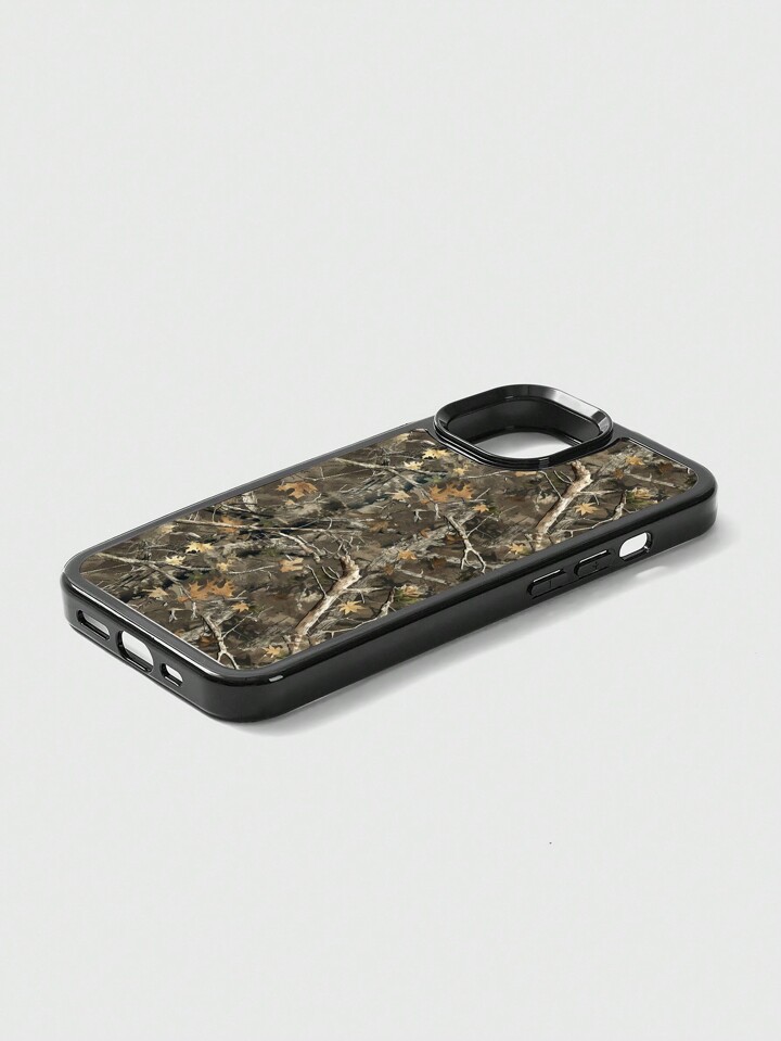 Fairycore 1pc Vintage Dry Leaf Branch Pattern Black Phone Case, Compatible With IPhone 11, 12, 13, 14, 15 Pro Max