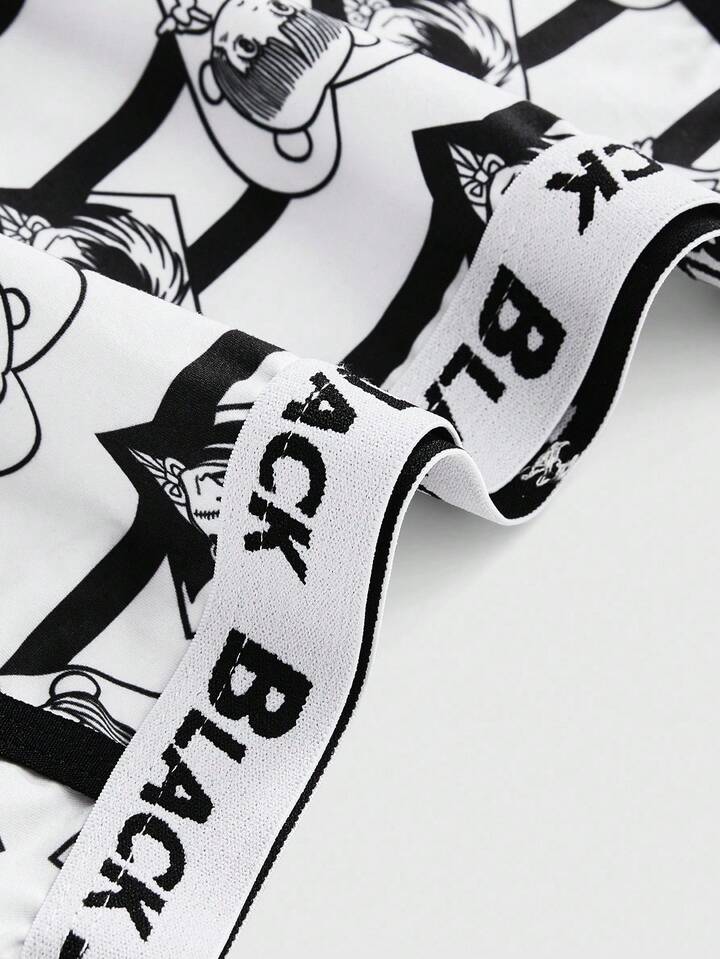 Black Jack X ROMWE 3pcs/Set Cartoon Figure Graphic Jacquard Waistband Graphic Print Splice Boxer Briefs
