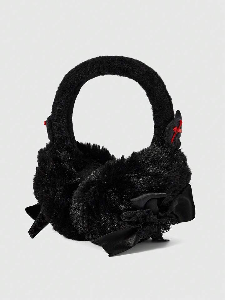 Anime 1pc Black Y2K Punk Style Metal Rivet Decor Millennium Baddie Goth Black Spider Ear Muffs, Sweet & Cool Fashionable Subculture Unisex Warm Ear Warmers