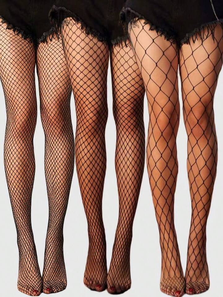 Goth 3pcs High Elasticity Purple Fishnet Stockings/Tights/Leggings, Women