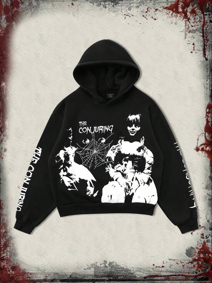 The Conjuring X ROMWE Men's Cartoon Figure Graphic Pattern Hoodie, Fall Winter