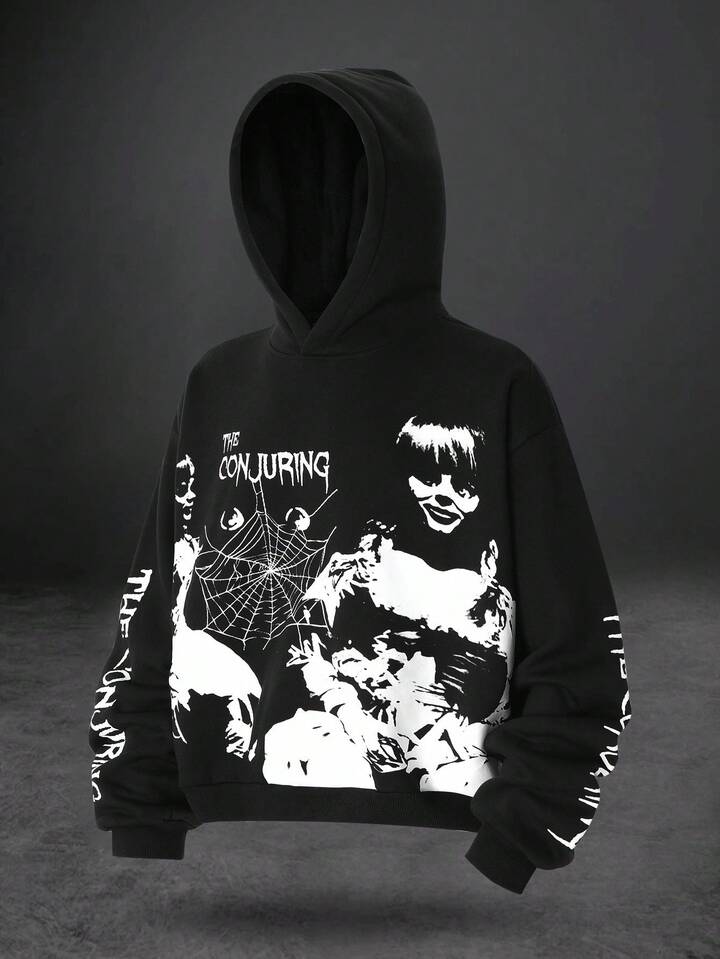 The Conjuring X ROMWE Men's Cartoon Figure Graphic Pattern Hoodie, Fall Winter 4 The Conjuring X ROMWE Men's Cartoon Figure Graphic Pattern Hoodie, Fall Winter