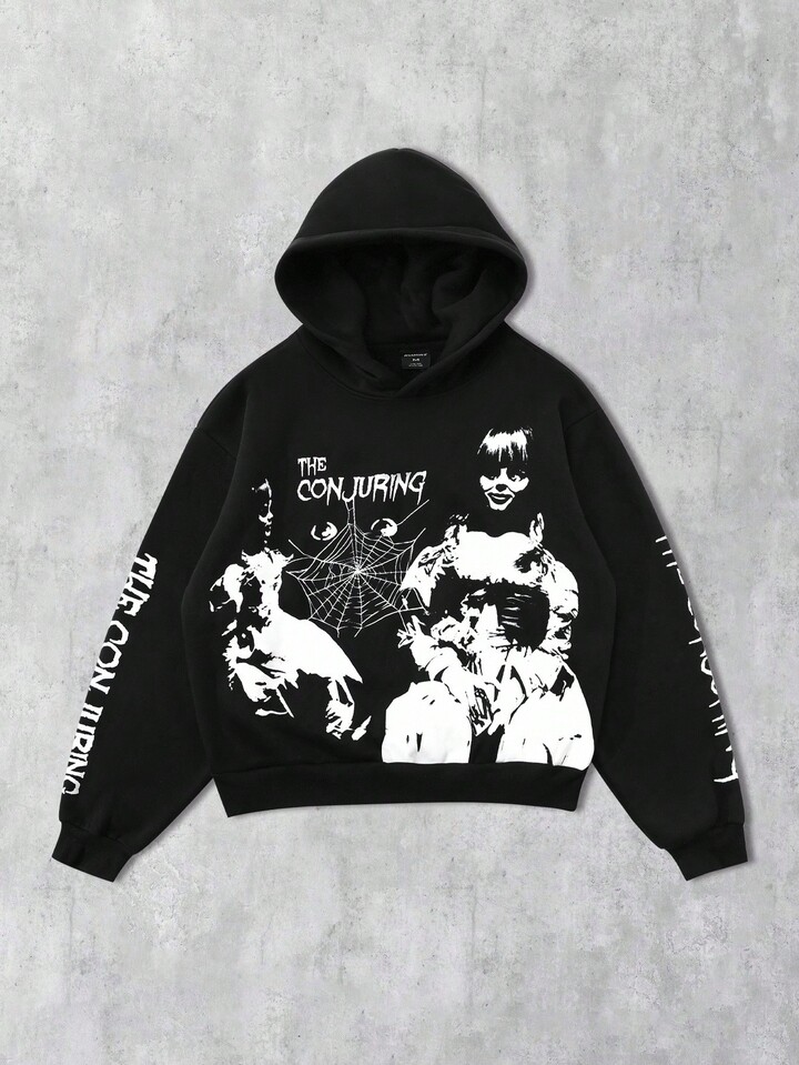 The Conjuring X ROMWE Men's Cartoon Figure Graphic Pattern Hoodie, Fall Winter 5 The Conjuring X ROMWE Men's Cartoon Figure Graphic Pattern Hoodie, Fall Winter