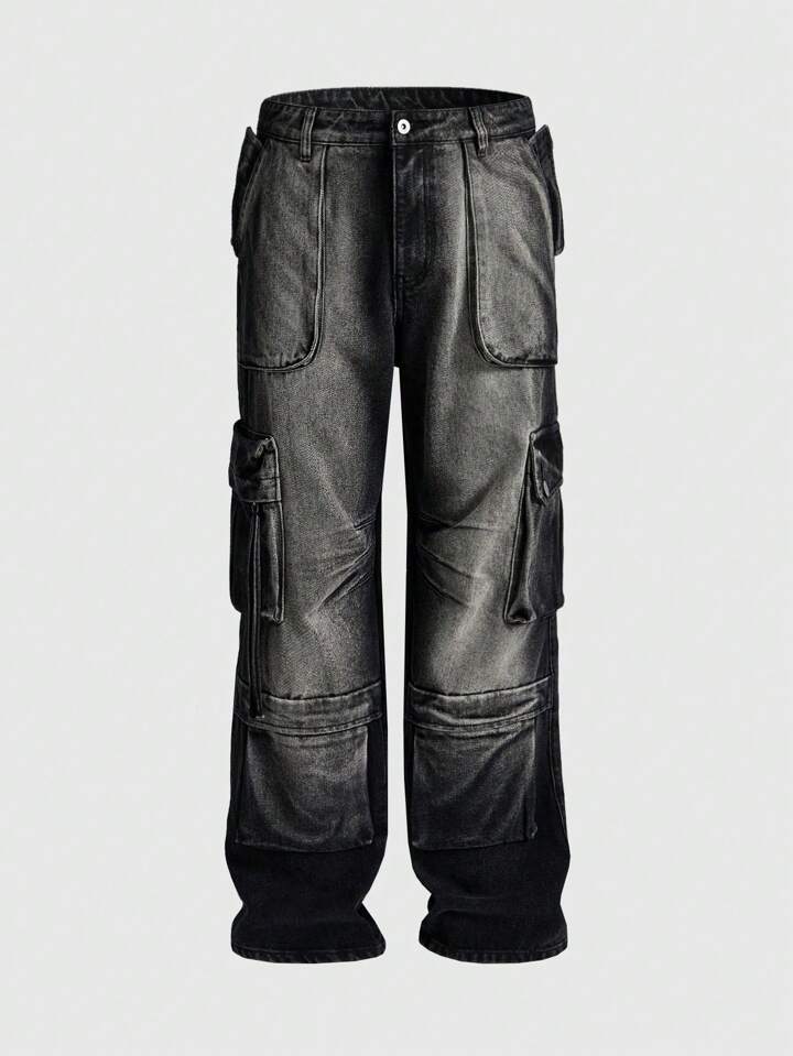Grunge Punk Men's Casual Relaxed Fit Washed Baggy Denim Jeans