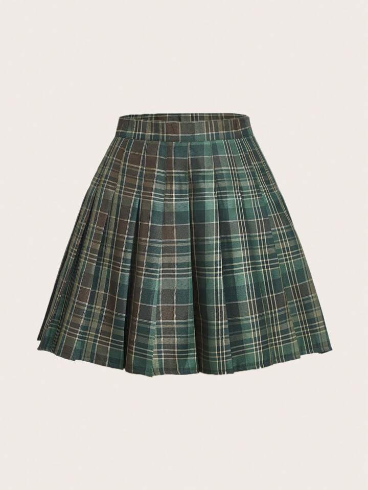 Academia Women's Plaid Pleated Vintage Style Casual Mini Skirt