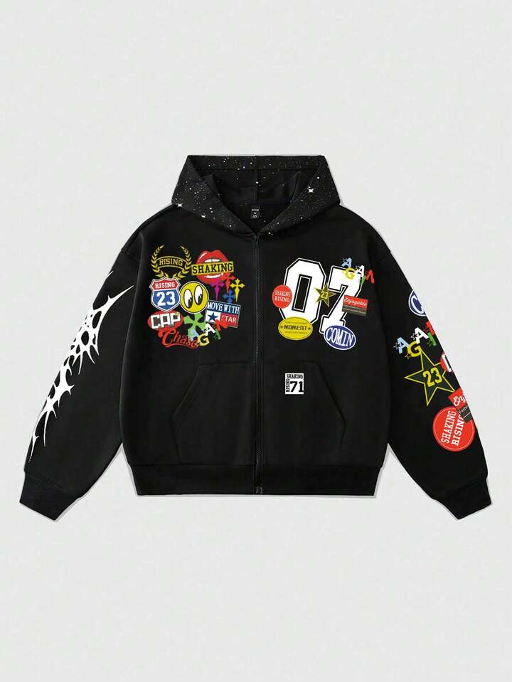 Street Life Boy's Loose Cropped Sweatshirt Sweatshirt With Shiny Sequin Decor, Streetwear