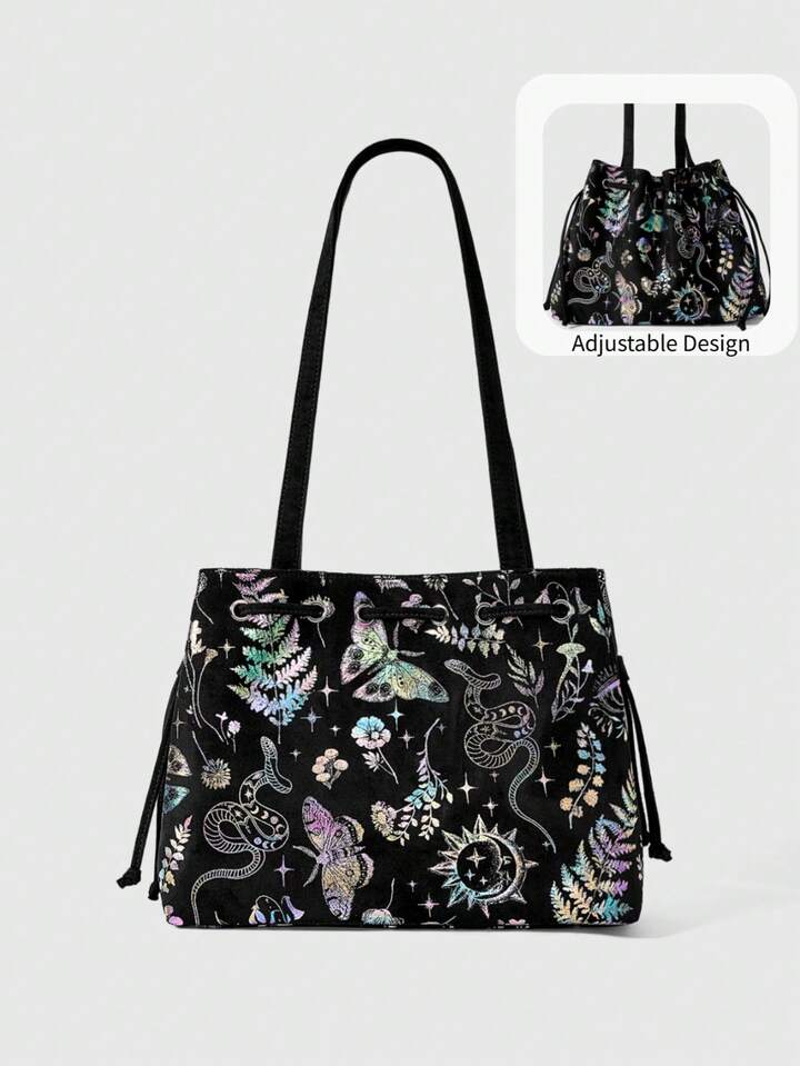 Fairycore Floral Butterfly Jungle Suede Tote Shoulder Bag
