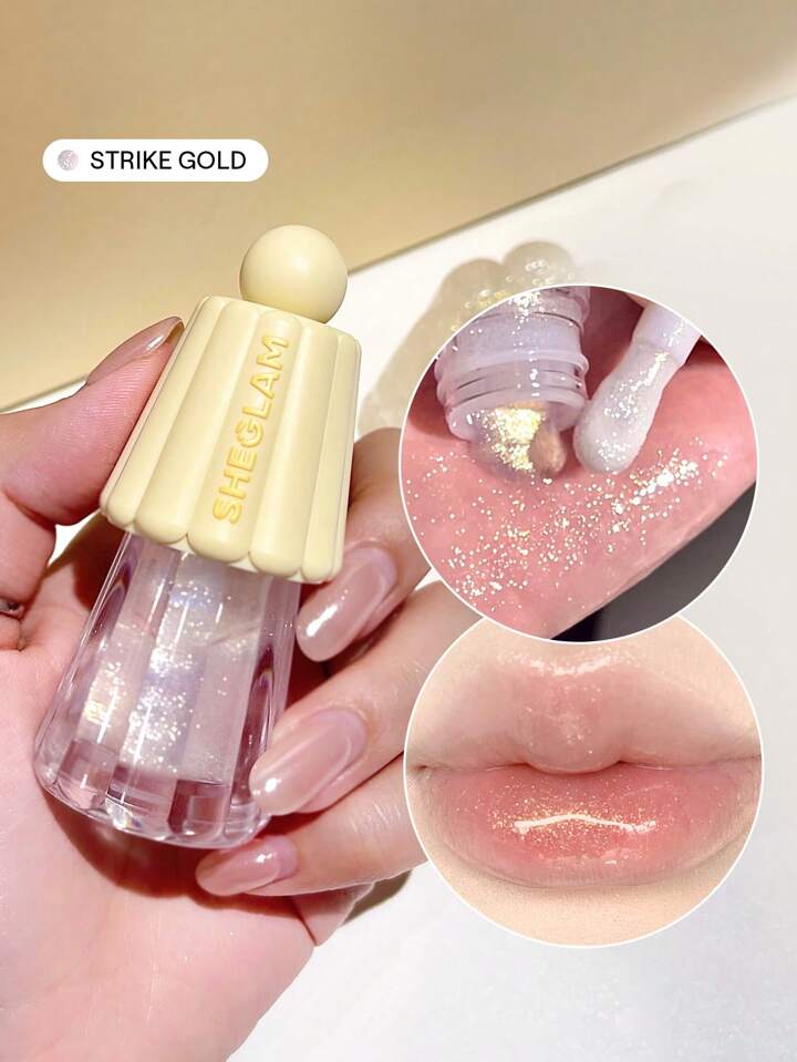 Jelly Wow Hydrating Lip Oil-Strike Gold Glitter Moisturizing Lip Gloss High-Shine Glossy Glow Non-Sticky Lip Care Hydrating Sleep Mask Lip Makeup Lip Combo Brand Beauty Makeup Face Paint Cosmetic For Women Girls Perfect For Winter Spring Ideal For Y2K Fancy Fashion Suitable For Birthday Gift Party Ready Best Color