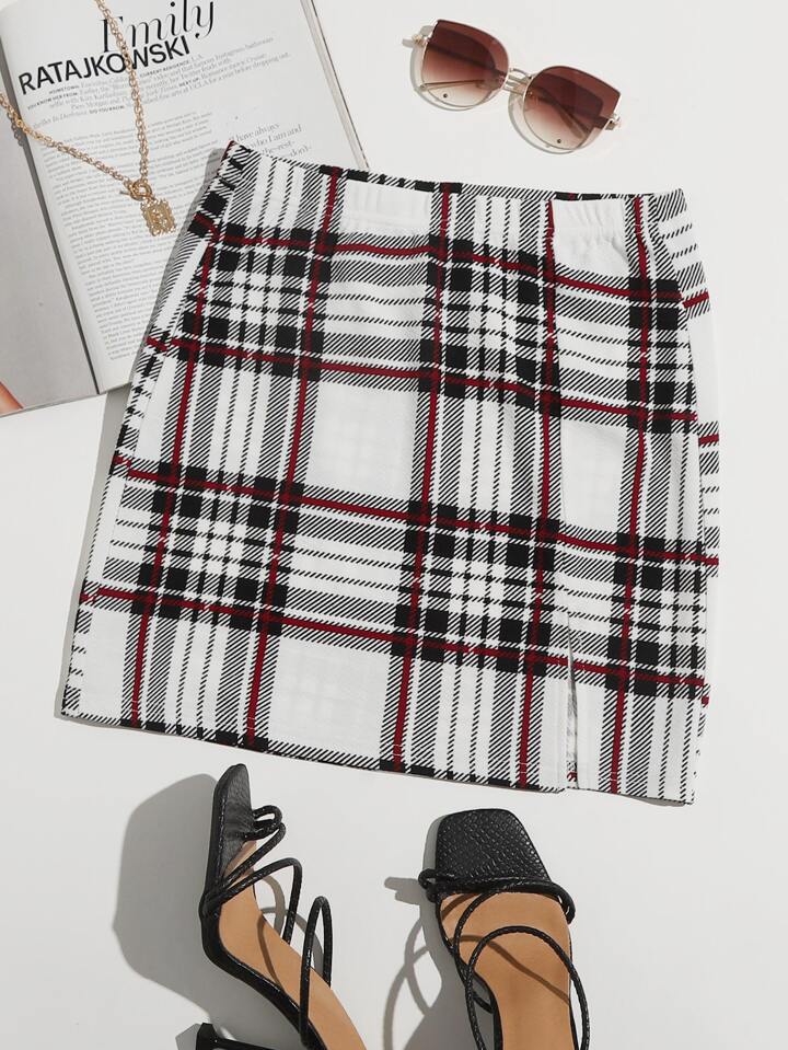 Tartan Slit Hem Skirt