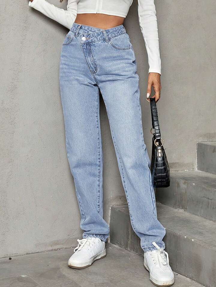 Stepped Waist Straight Leg Jeans Winter Casual