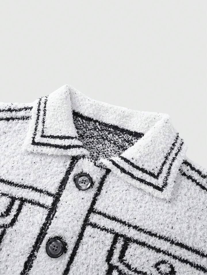 Casual Men's Fashionable Graphic Print Long Sleeve Cardigan, For Winter