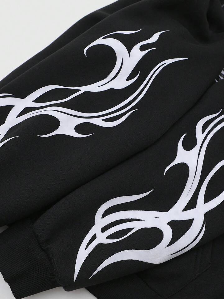 Black Jack X ROMWE Men's Cartoon Graphic Print Hoodie, Suitable For Autumn/Winter