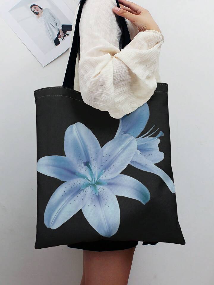 Kawaii Large Floral Versatile Commuter Vacation Reversible Blue Floral Print Tote Bag , Blue 2 Kawaii Large Floral Versatile Commuter Vacation Reversible Blue Floral Print Tote Bag , Blue