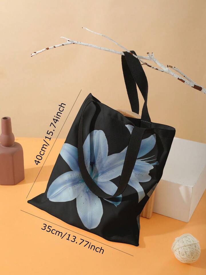 Kawaii Large Floral Versatile Commuter Vacation Reversible Blue Floral Print Tote Bag , Blue 3 Kawaii Large Floral Versatile Commuter Vacation Reversible Blue Floral Print Tote Bag , Blue