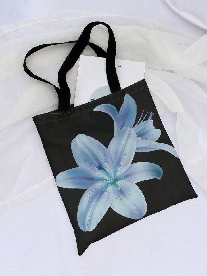 Kawaii Large Floral Versatile Commuter Vacation Reversible Blue Floral Print Tote Bag , Blue 4 Kawaii Large Floral Versatile Commuter Vacation Reversible Blue Floral Print Tote Bag , Blue