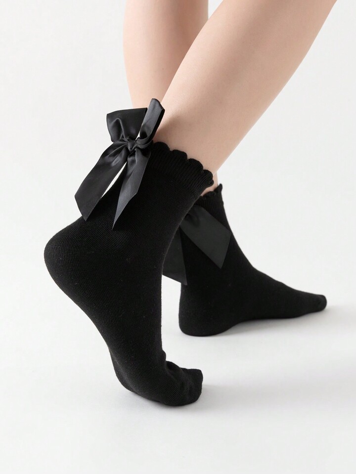 Kawaii Women's Cute Bow Decor Mid-Calf Socks