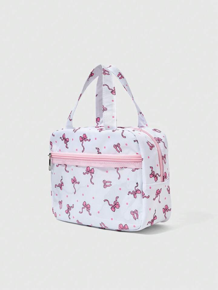 Kawaii Allover Bowknot & Polka Dot Print Fashionable Portable Cute Ladies Handbag