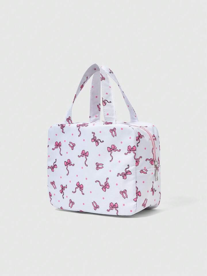 Kawaii Allover Bowknot & Polka Dot Print Fashionable Portable Cute Ladies Handbag