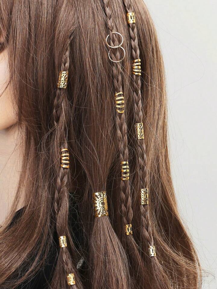 85pcs Gold Mixed Elements Braided Hair Rings Festival Party Hip Hop Punk Street Style Hair Accessories Head Buckle Boho Hair Clips