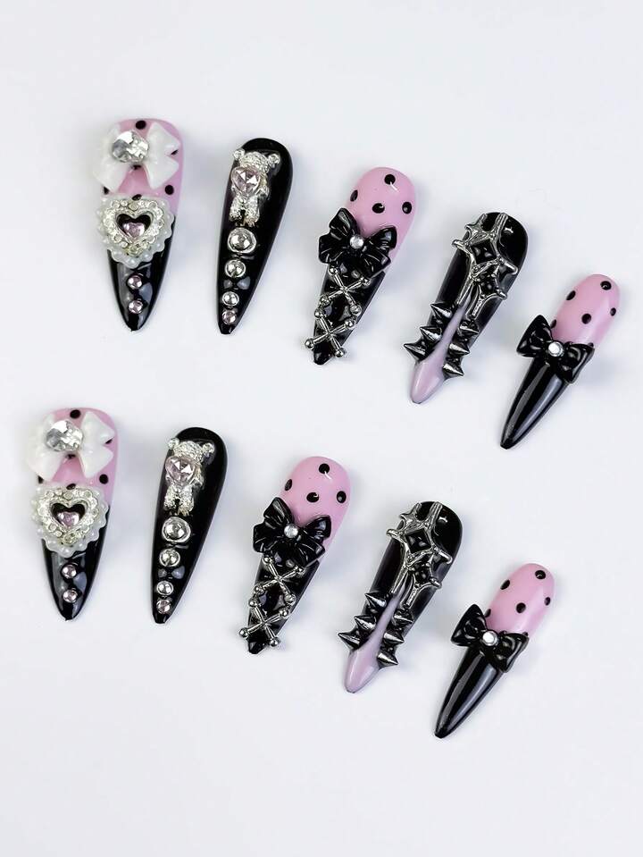 Anime 10pcs Y2K Cute Heart, Star, Bow, Wing Nail Art Stickers With Tape