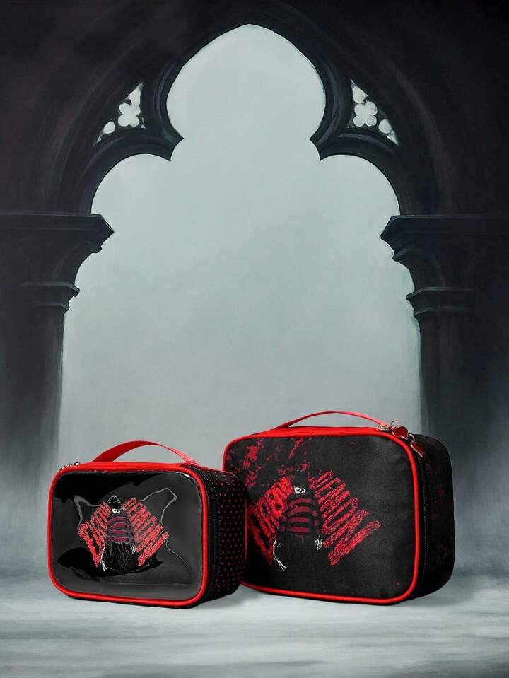 Friday the 13th X ROMWE Letter Graphic Large Capacity Portable Travel Organizer Bag & Makeup Bag
