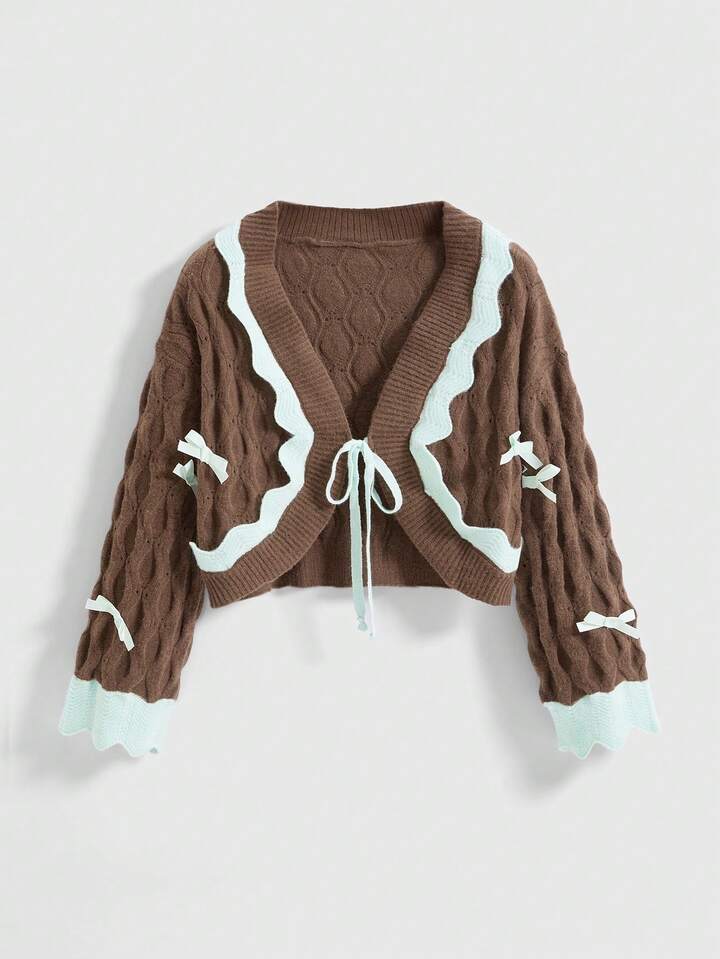 Plus Size Kawaii Sweet Cute Camel, Mint Blue & Green Bow Elegant Cardigan, Plus Size Women Autumn/Winter Sweater Cardigan, Plus Size Cute Girl Sweet Cardigan