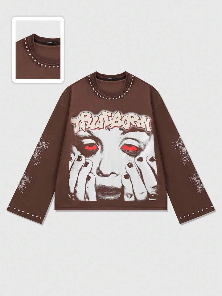 Street Life Men's Printed Long Sleeve T-Shirt, Loose Cropped Fit, For Fall