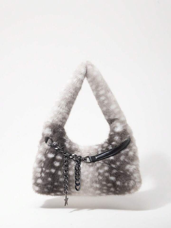 Grunge Punk 2000s Style Women Shoulder Bags,Punk  Rivet Biker Bags,Fur Purse ,Autumn & Winter Wallets, Hobo Handbag(Random Pattern)