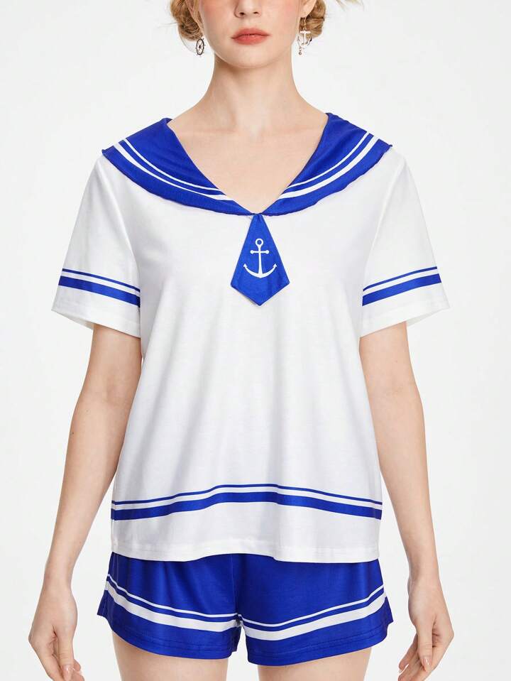Kawaii Navy Style Cute Women's Pajama Set