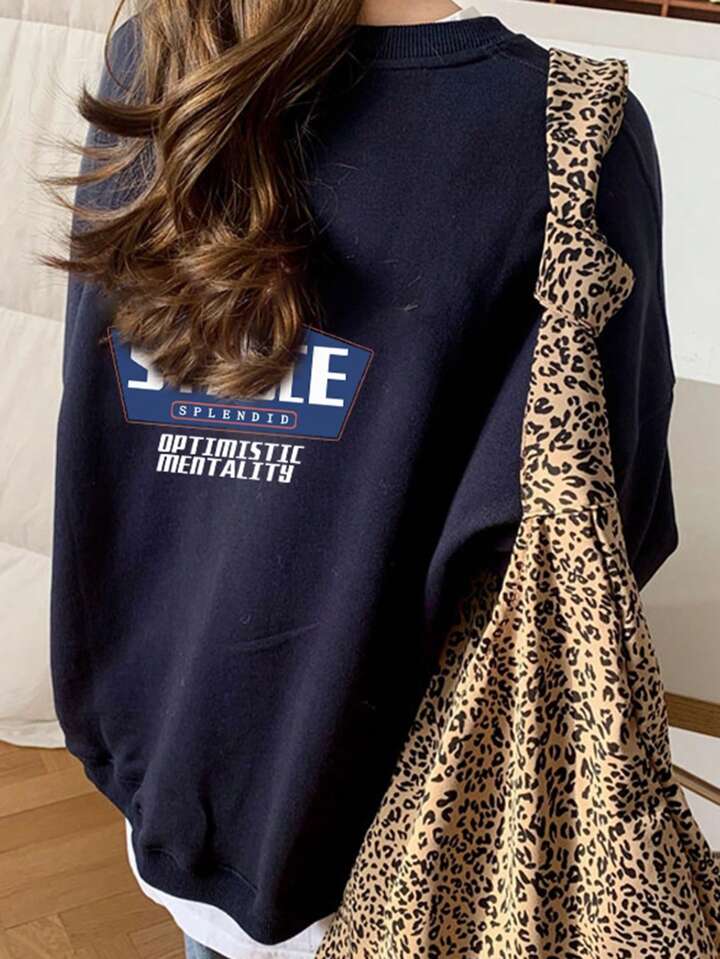 Women Oversized Graphic Fleece Crew Neck Sweatshirt,Fall Clothes,Winter