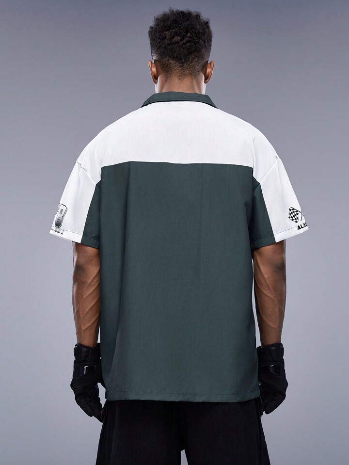 Guys Letter Graphic Colorblock Shirt
