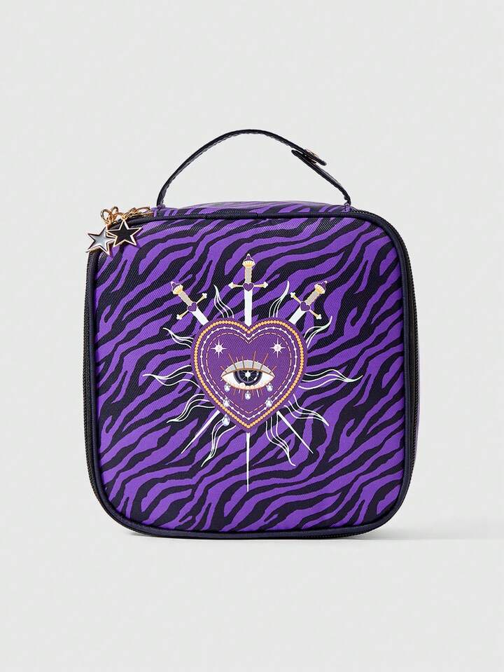Goth Large Capacity Portable Cosmetic Bag With Letter & Cartoon Pattern